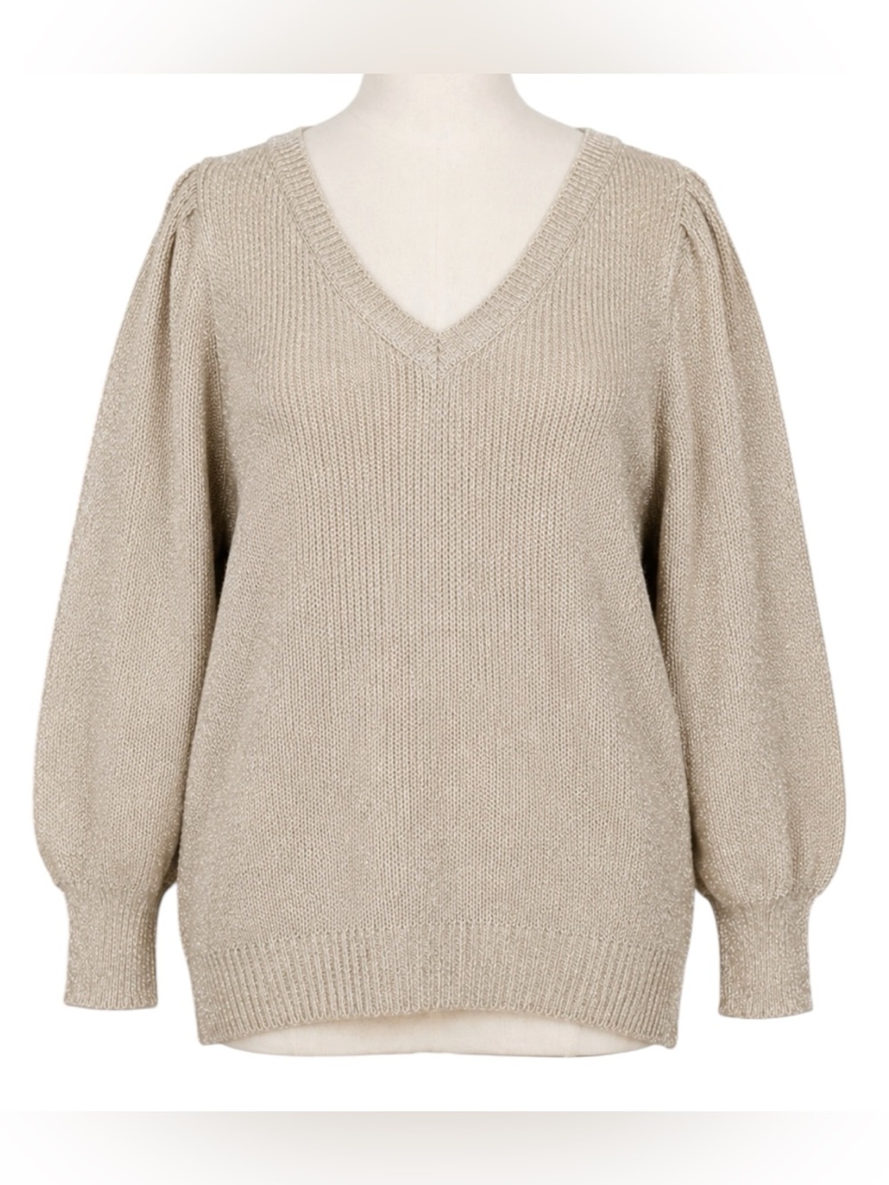Belle Kim Gravel Long Sleeves V-Neck Knit Sweater Top Size 3X